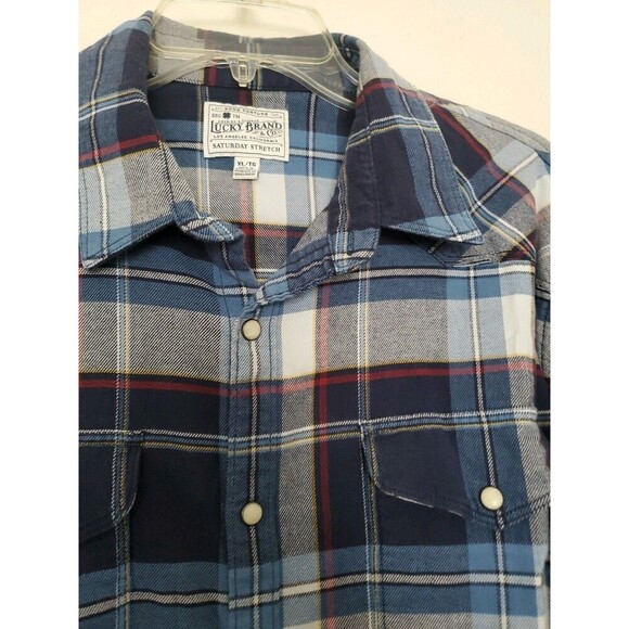 Lucky Brand Saturday Stretch Long Sleeve Western Shirt Mens XL Pearl Snap Button - Picture 5 of 16